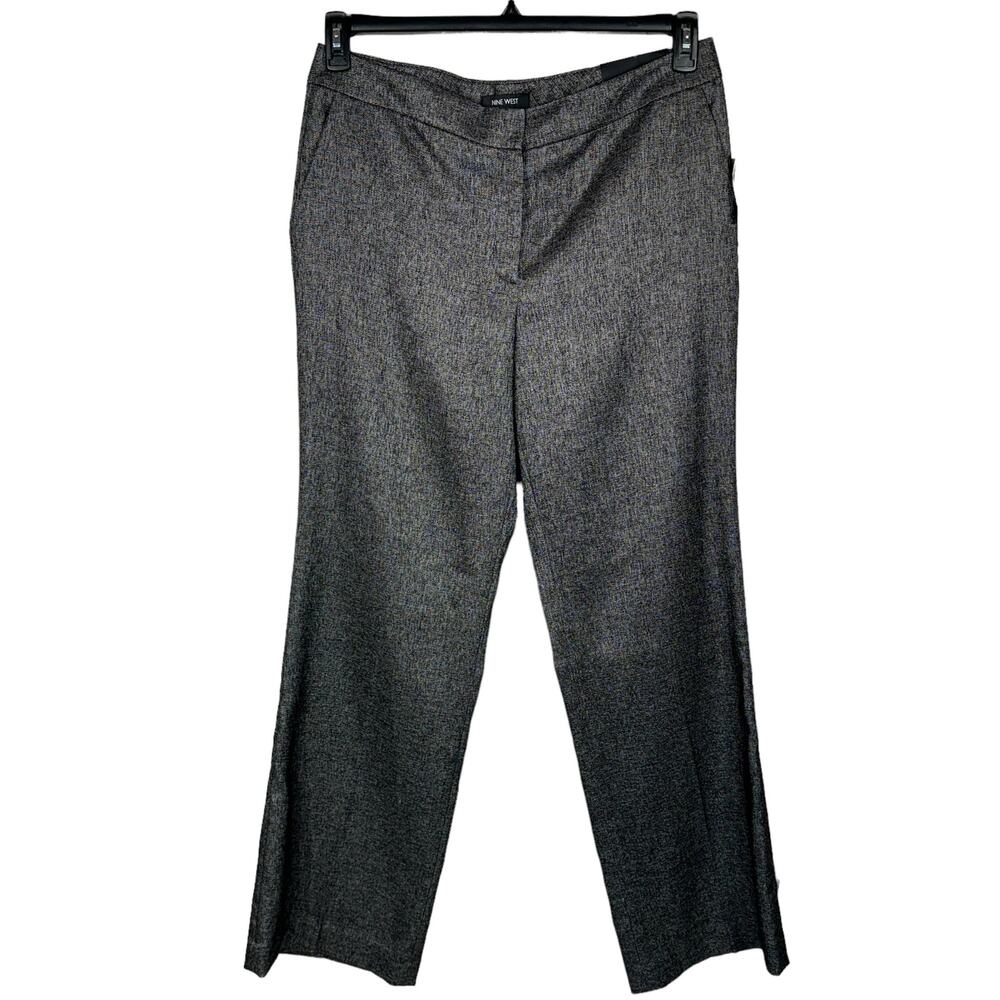Nine West SZ 12 Neo Classic Dress Pants Straight Flat Front Pockets Black Ivory